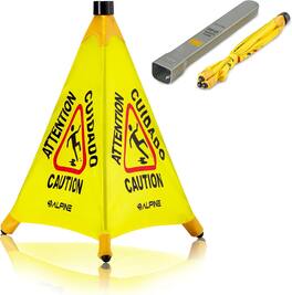 Alpine Industries - 20" Multi-Lingual Pop-Up Wet Floor Sign - Yellow