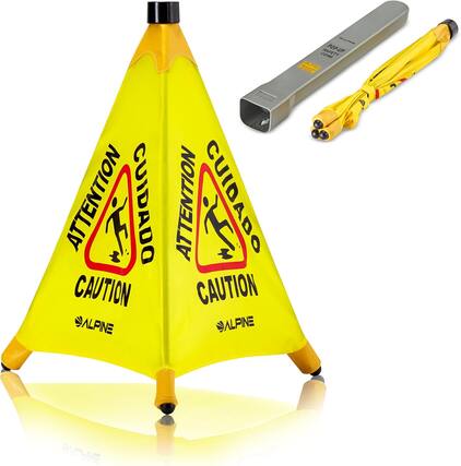 SAFETY POP-UP UF CONE ATTENTION CUIDADO CAUTION ALPINE ATTENTION CUIDADO CAUTION ALPINE
