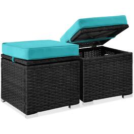 Best Choice Products - Set of 2 Wicker Ottomans, Multipurpose Furniture w/ Removable Cushions - Black/Teal