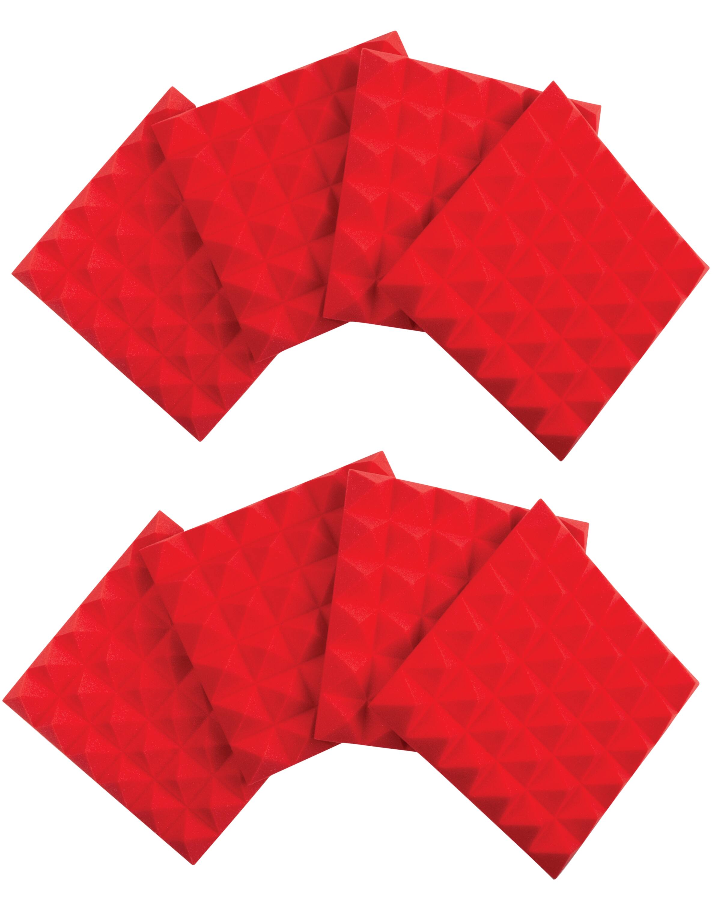 Front. Gator Frameworks - Thick Acoustic Foam Pyramid Panels 12”x12” - Eight (8) Pack of 2, Improves Acoustics of Room, with 3D Pyramid Design - Red.