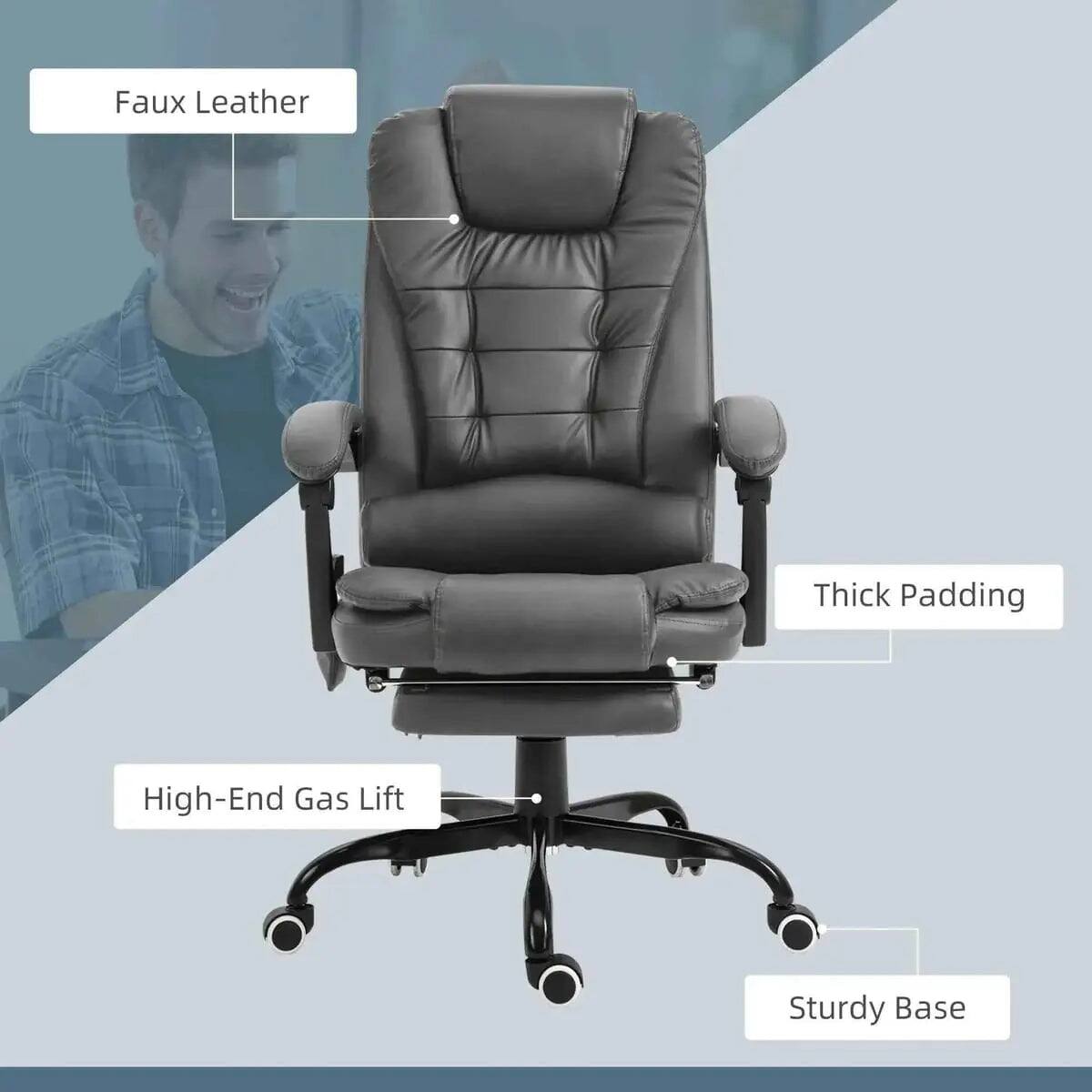 Faux Leather, Thick Padding, High-End Gas Lift, Sturdy Base