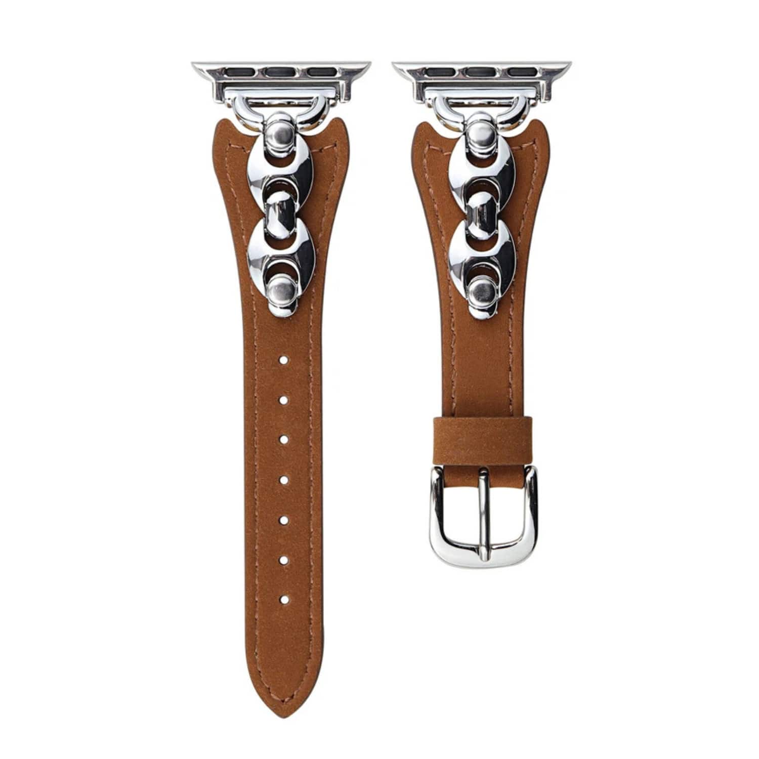 Stock Preferred - Metal Soft Leather Strap for Apple Watch Series 10 (42mm) - Brown-Silver Clasp
