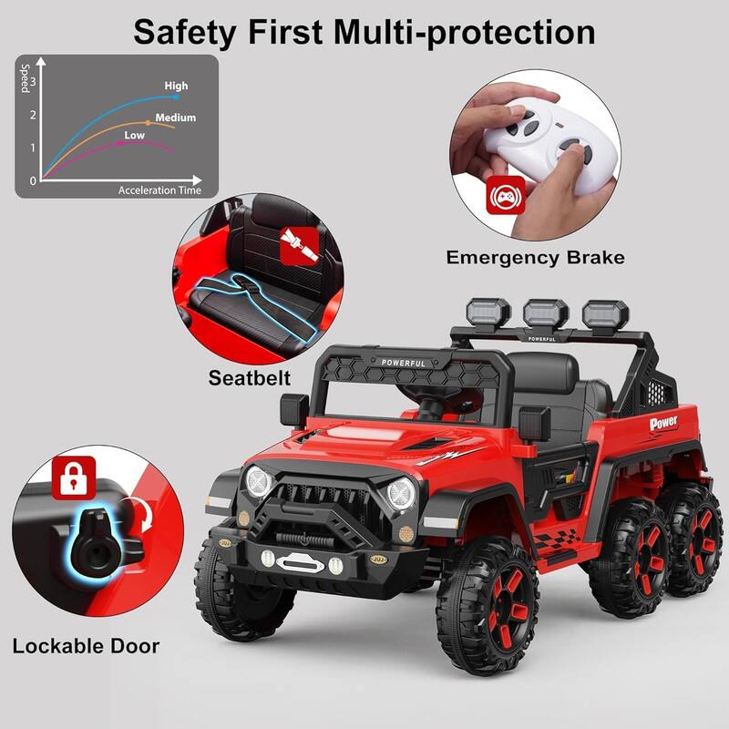 Safety First Multi-protection

- Speed: High, Medium, Low
- Acceleration Time
- Emergency Brake
- Seatbelt
- Lockable Door