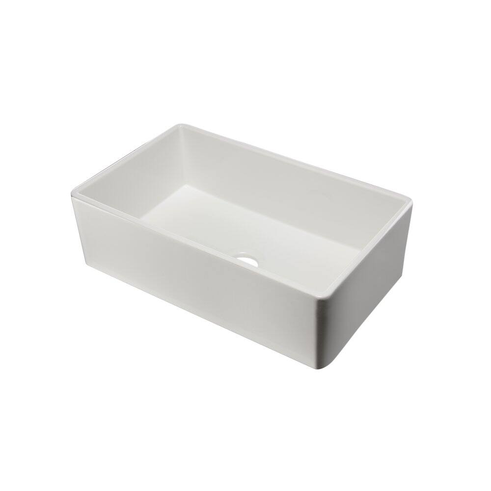 Front. Alfi - 33" White Smooth Apron Single Bowl Fireclay Farm Sink - White.