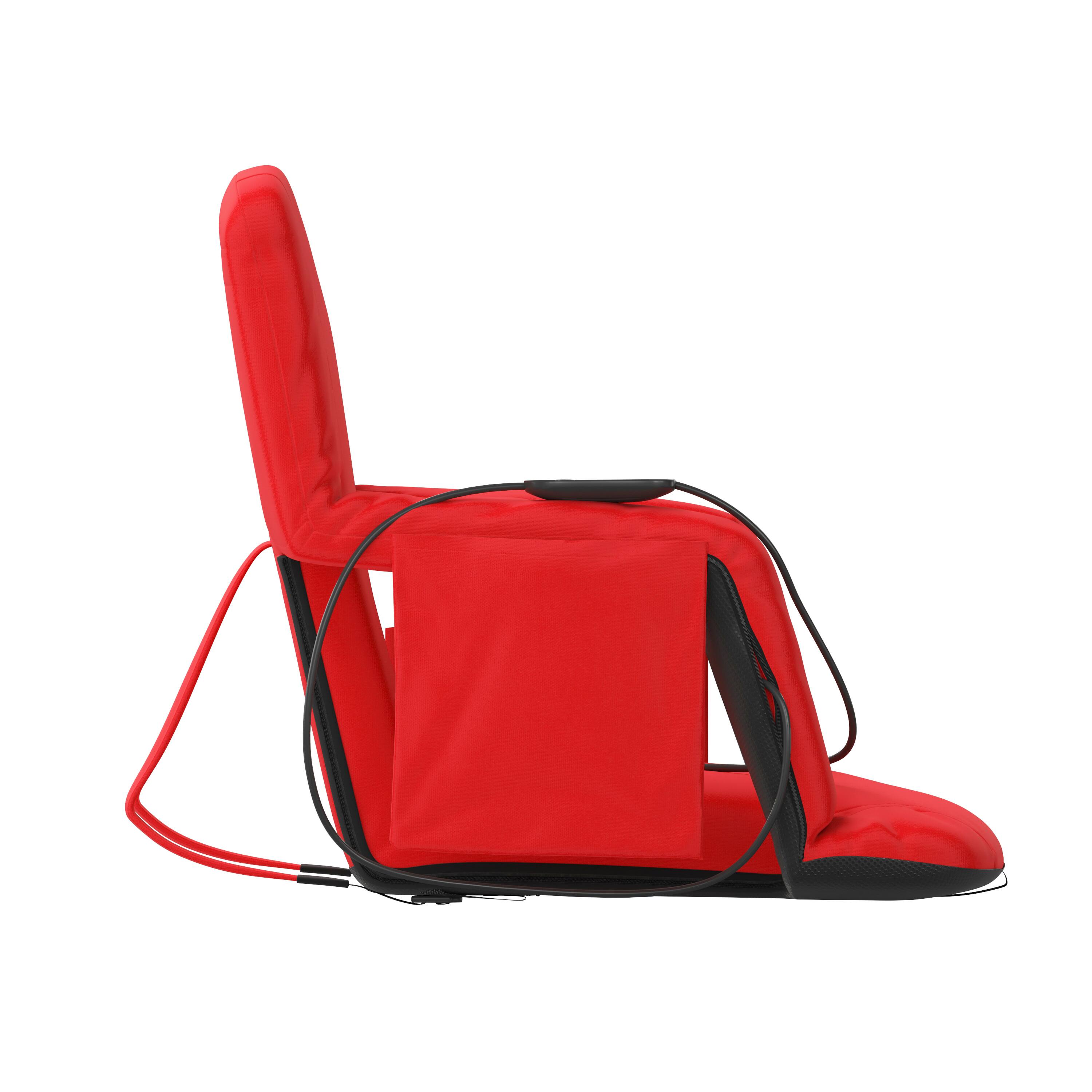 Alt View 9. Emma + Oliver - Foldable Reclining Stadium Chair with Backpack Straps and Heated Seat - Red.