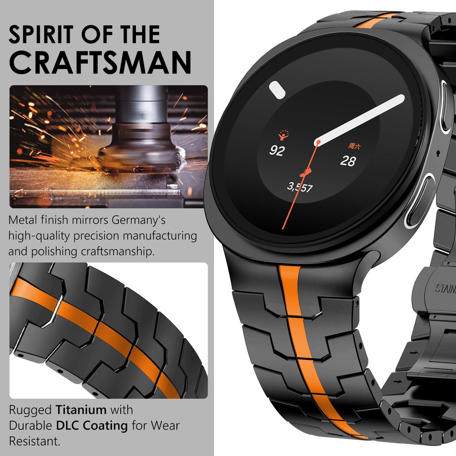 SPIRIT OF THE CRAFTSMAN

Metal finish mirrors Germany's high-quality precision manufacturing and polishing craftsmanship.

Rugged Titanium with Durable DLC Coating for Wear Resistant.