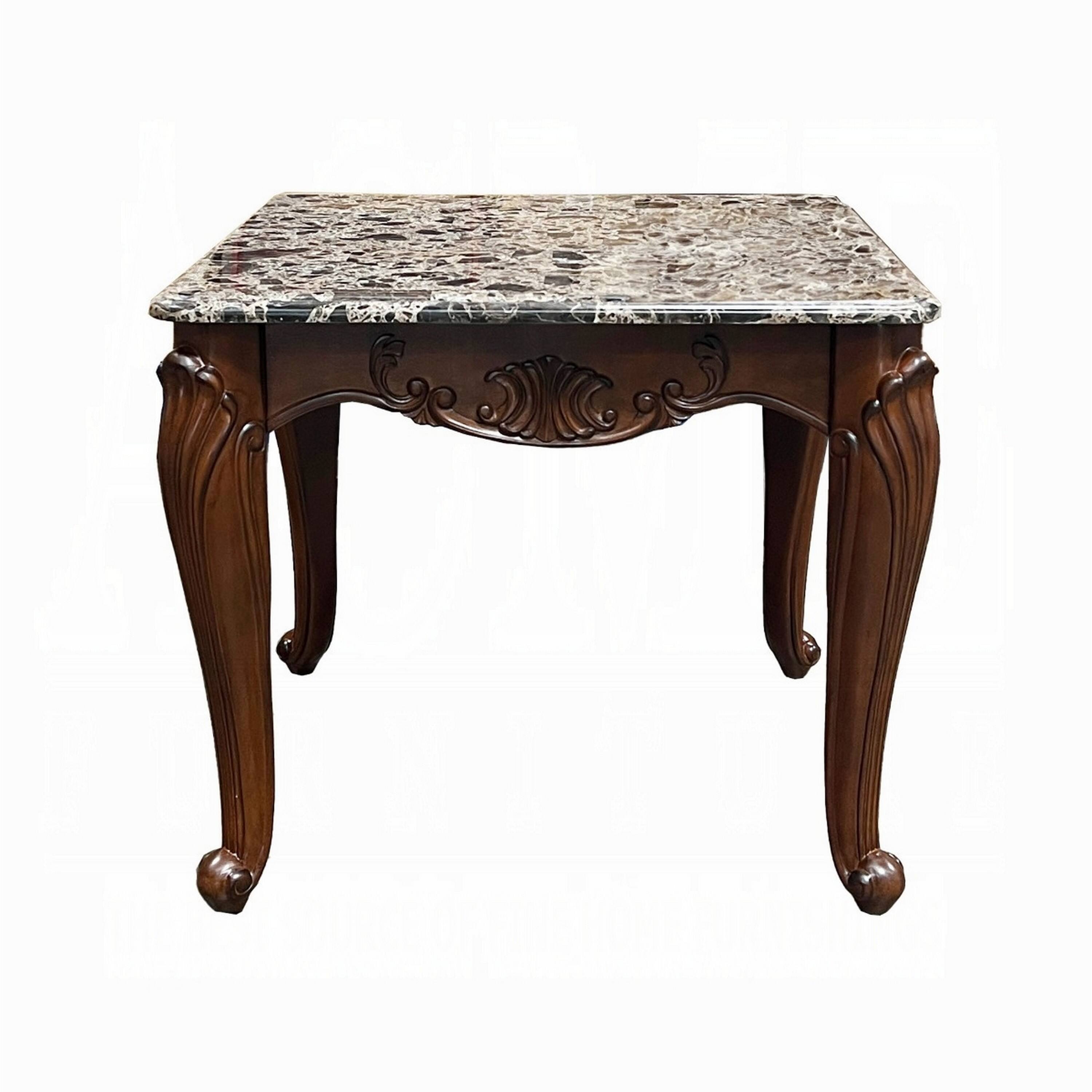 Alt View 2. Manhattan Lane - Aliya Side End Table, Rectangular 28 Inch Marble - Cherry Brown.
