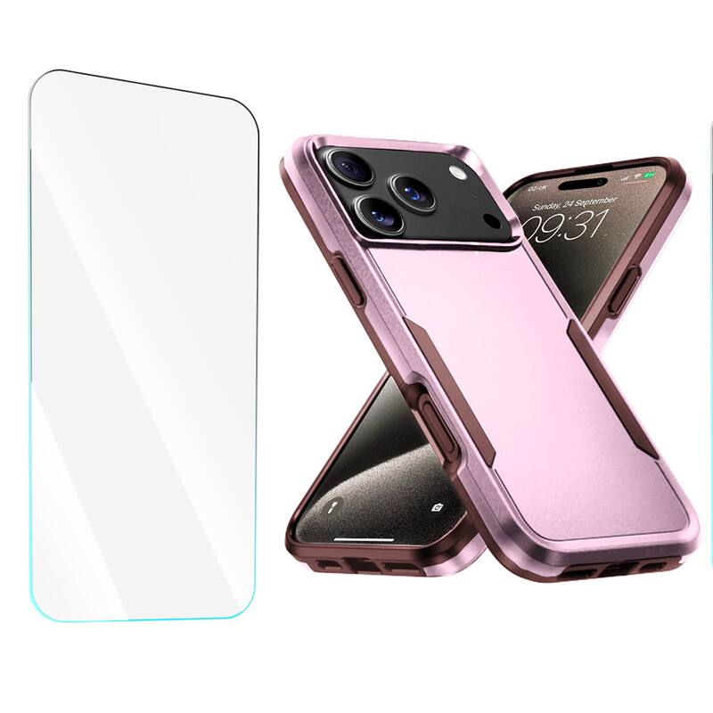 Entronix - 2-in-1 Protective Bundle for iPhone 17 Pro - Soft TPU Case & Tempered Glass Screen Protector - Pink