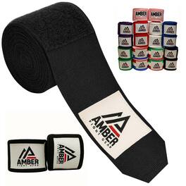 Amber Sporting Goods - Amber Fight Gear Semi Elastic 180" Handwraps, Boxing/Kickboxing/MMA, Pair - Black