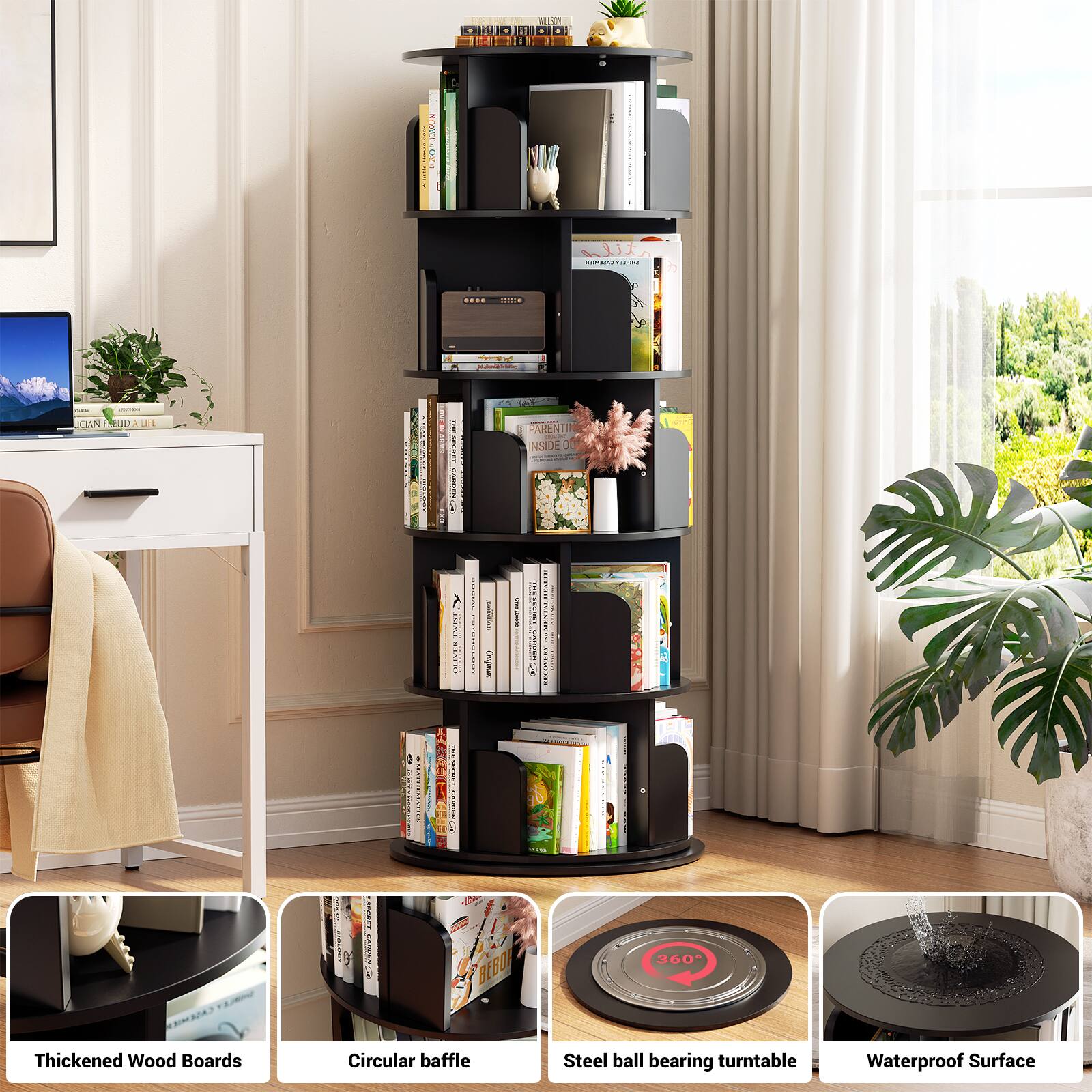 KU DO 00101 MEDA | tie .  | | KIANI UD LIFE  I I i TT I  PRAENTI NSIDE UE A' LIUREWINR Pe |  | I i ! | S 1 . J... : Do..  i i  Bil I d .... ! Thickened Wood Boards 5 . .. I B 360 Bto Circular baffle Steel ball bearing turntable Waterproof Surface