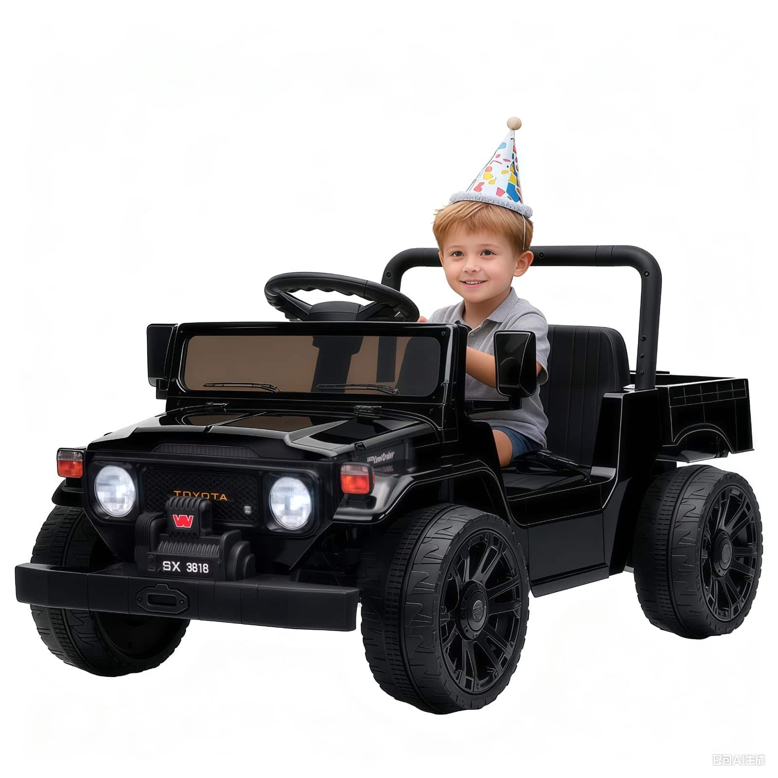 GARVEE - 12V Licensed Toyota Ride on Truck, Electric Car Toy w/Parent Remote Control, Truck Bed Storage, Bluetooth Speaker - Black