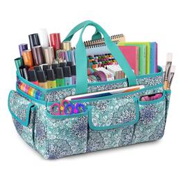 Kitcheniva - Large Craft Storage Tote Bag Carrying Case With Multiple Pockets - Emerald Illusions