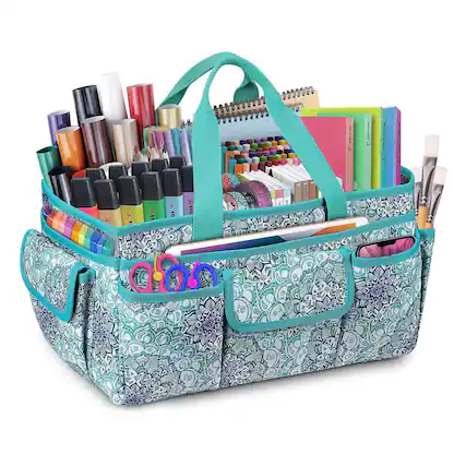 Front. Kitcheniva - Large Craft Storage Tote Bag Carrying Case With Multiple Pockets Emerald Illusions - Emerald Illusions.