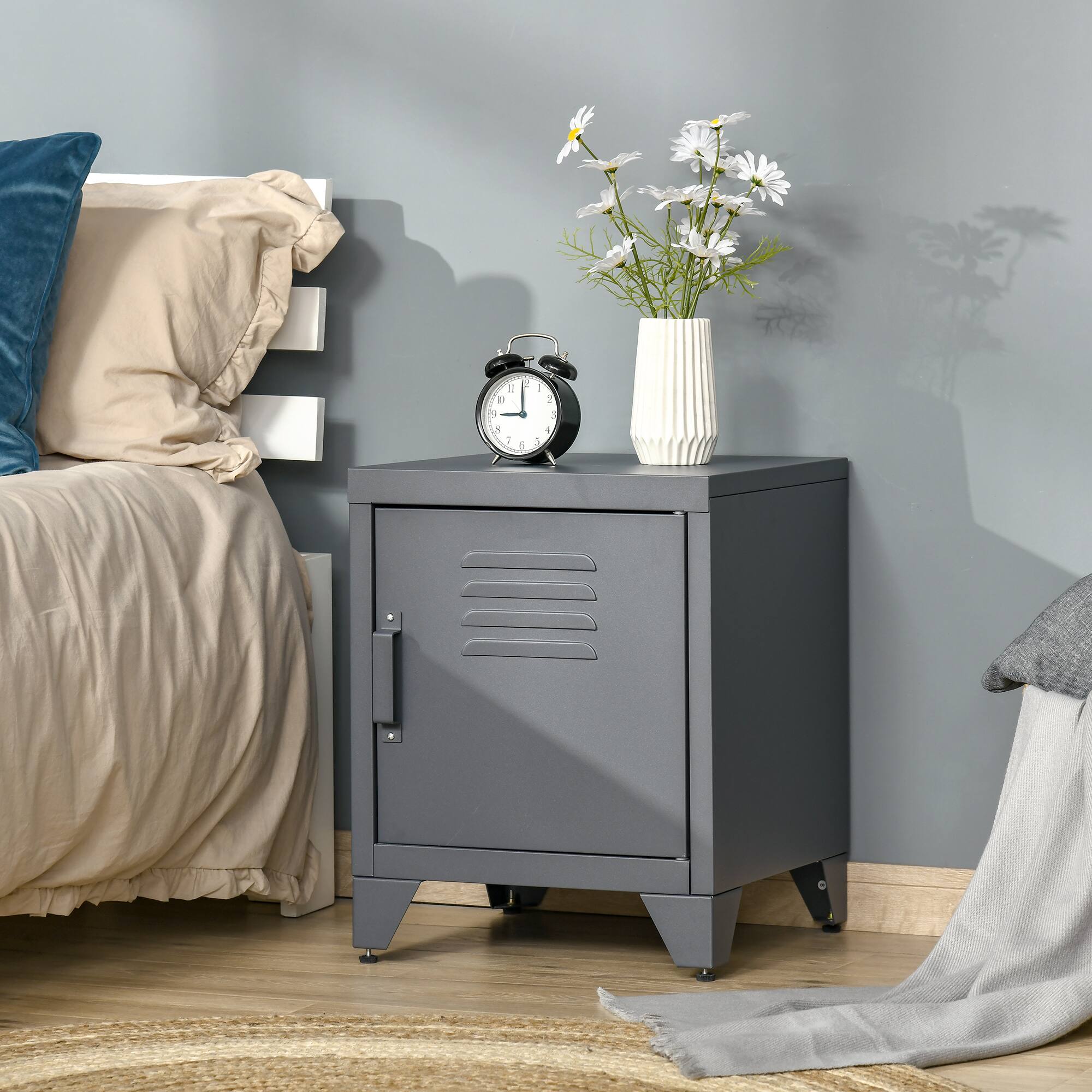 Angle. Homcom - Industrial End Table, Living Room Side Table with Locker-Style Door and Adjustable Shelf - Grey.