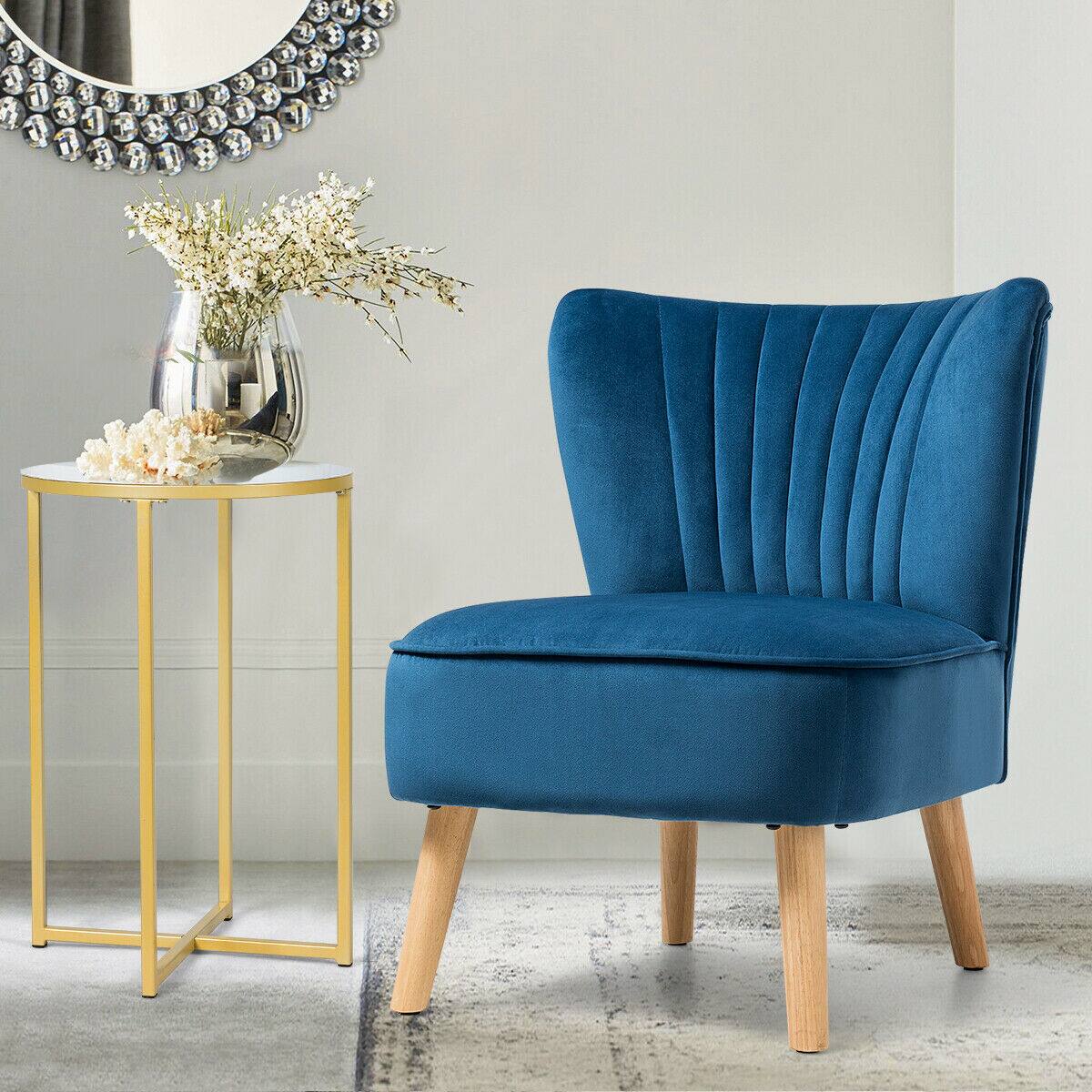 Alt View 4. Gymax - Gymax 2PCS Accent Chair Leisure Chair Single Sofa Armless w/ Wood Legs Blue - Blue.