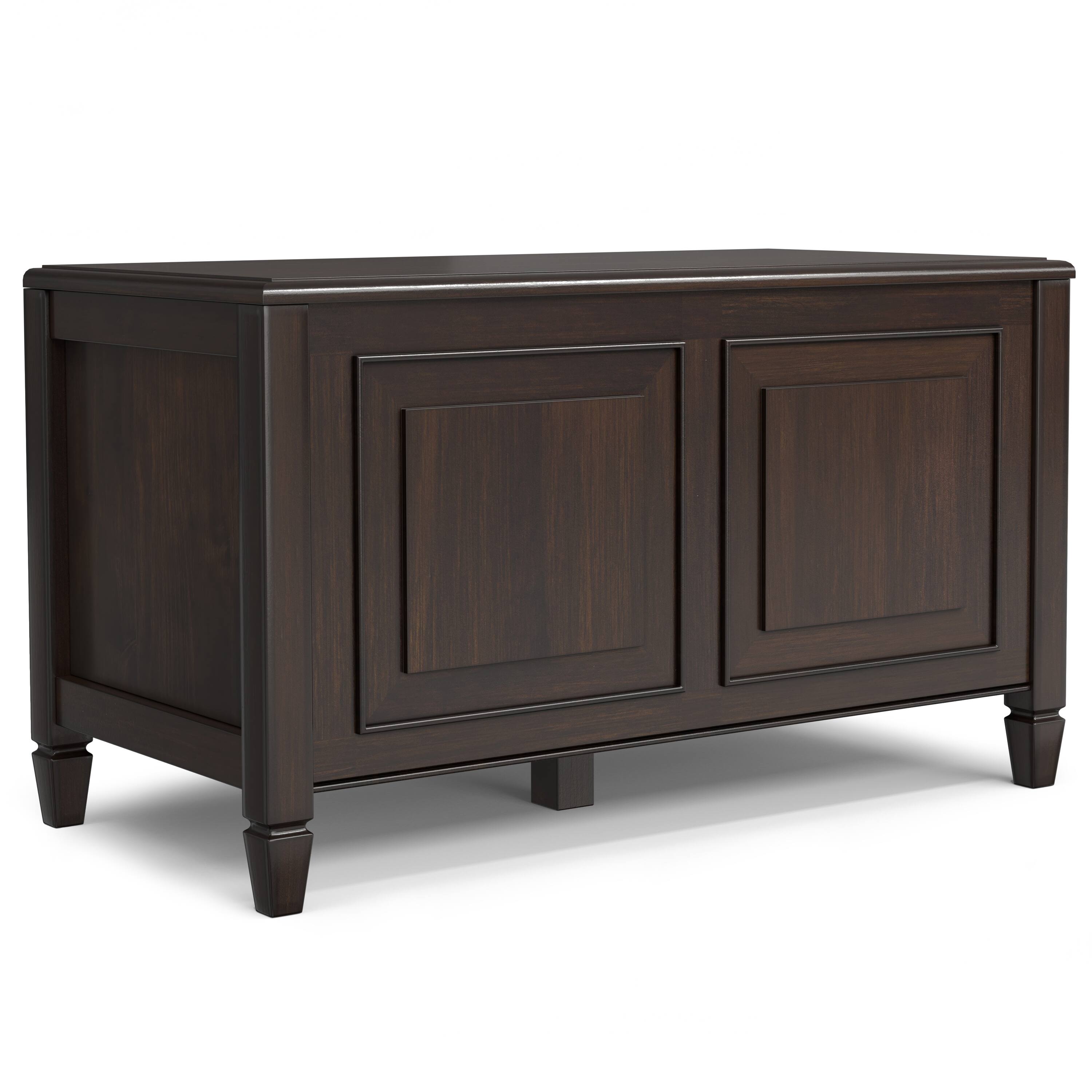 Front. Simpli Home - Connaught 36 inch Wide Solid Wood Traditional Small Storage Bench Trunk in Chestnut Brown - Chestnut Brown.