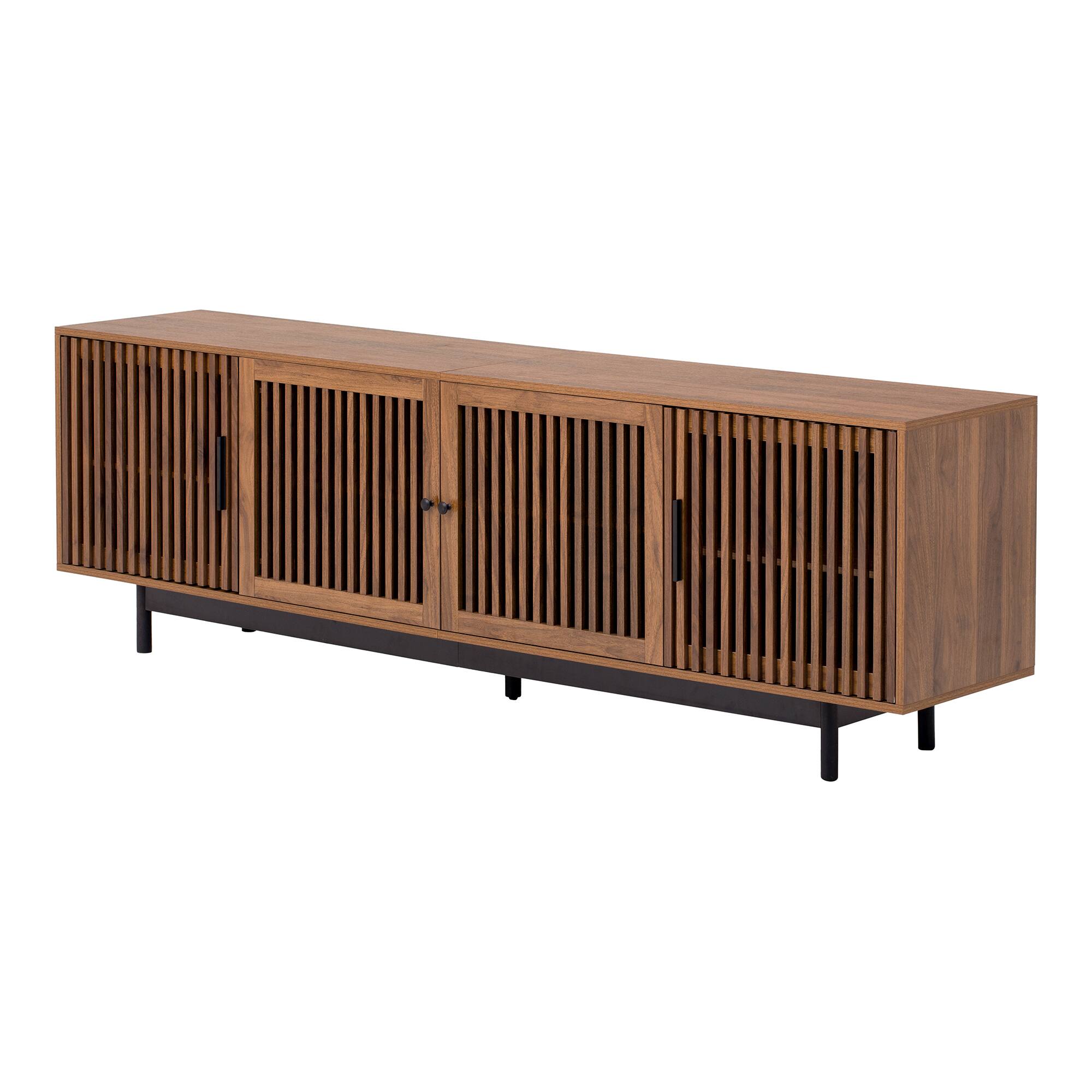 Alt View 6. MERAVOM - Modern TV Stand for up to 85" TVs, Entertainment Center with 4 Slatted Doors, Media Console with Storage Cabinets - Walnut.