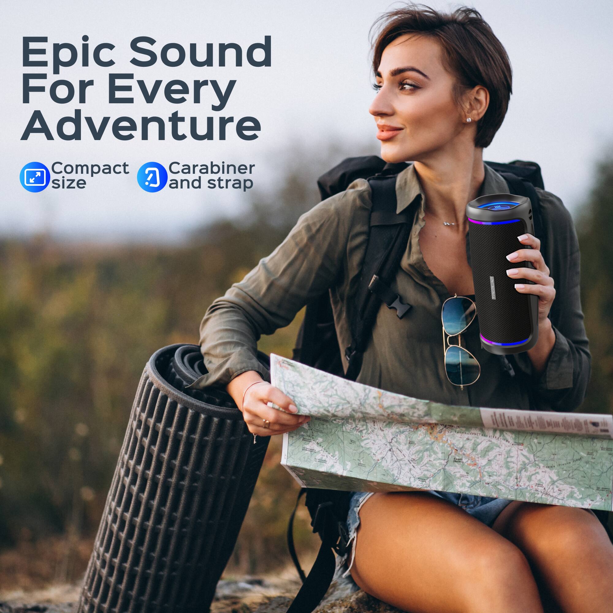 Epic Sound For Every Adventure

- Compact size
- Carabiner and strap