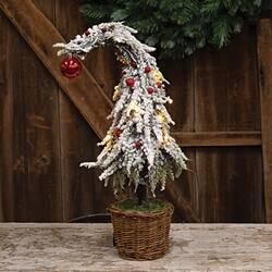 Angle. BreeBe - Small Curly Christmas Tree w/LED Lights - White, Green, Brown.