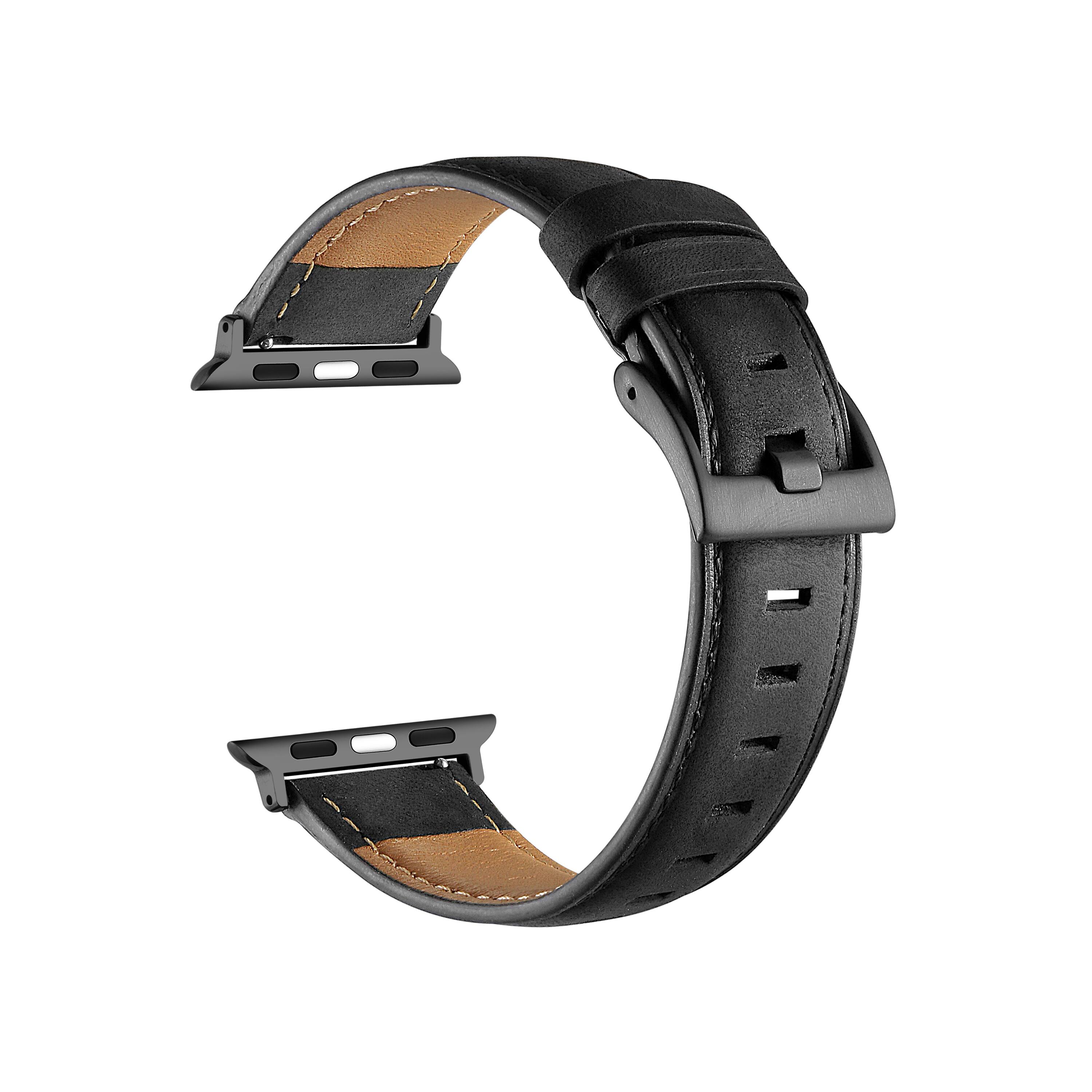 Angle. Posh Tech - Hunt Distressed Leather Band for Apple Watch - Black.