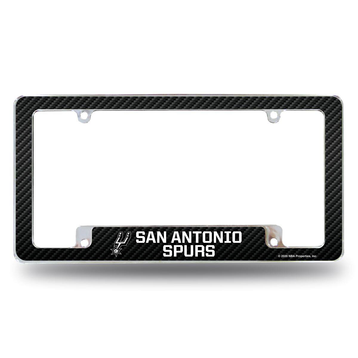 San Antonio Spurs NBA Chrome Metal License Plate Frame with Carbon Fiber Design