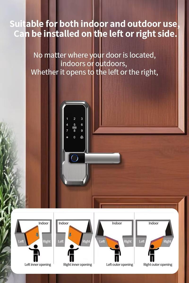 Suitable for both indoor and outdoor use, Can be installed on the left or right side.

No matter where your door is located, indoors or outdoors, Whether it opens to the left or the right,

1 2 3 4 5 6 7 8 9 0

- Left inner opening
- Right inner opening
- Left outer opening
- Right outer opening