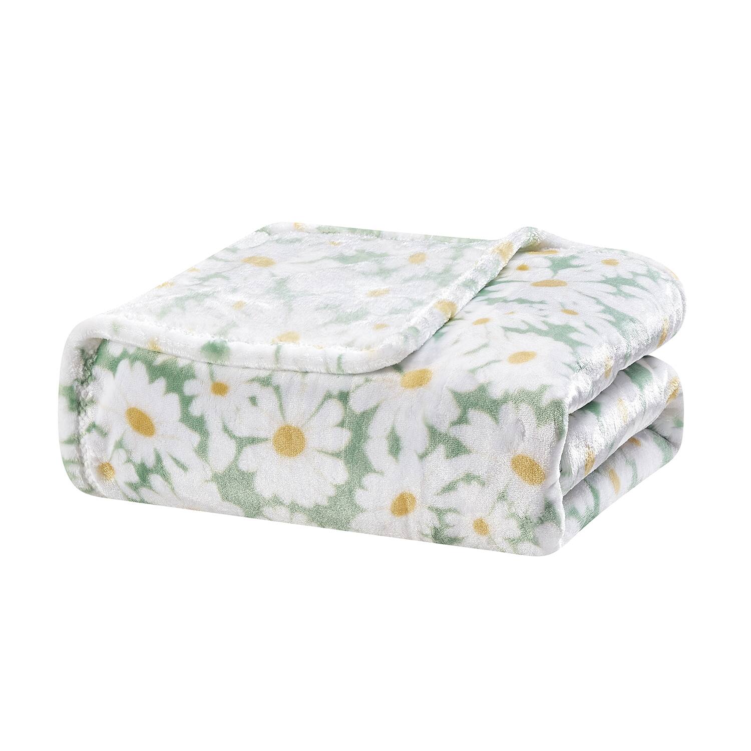 Front. Plazatex - Plazatex 100% Polyester Delightful Daisies Floral Oversized Throw Blanket 60" x 70" White - White.