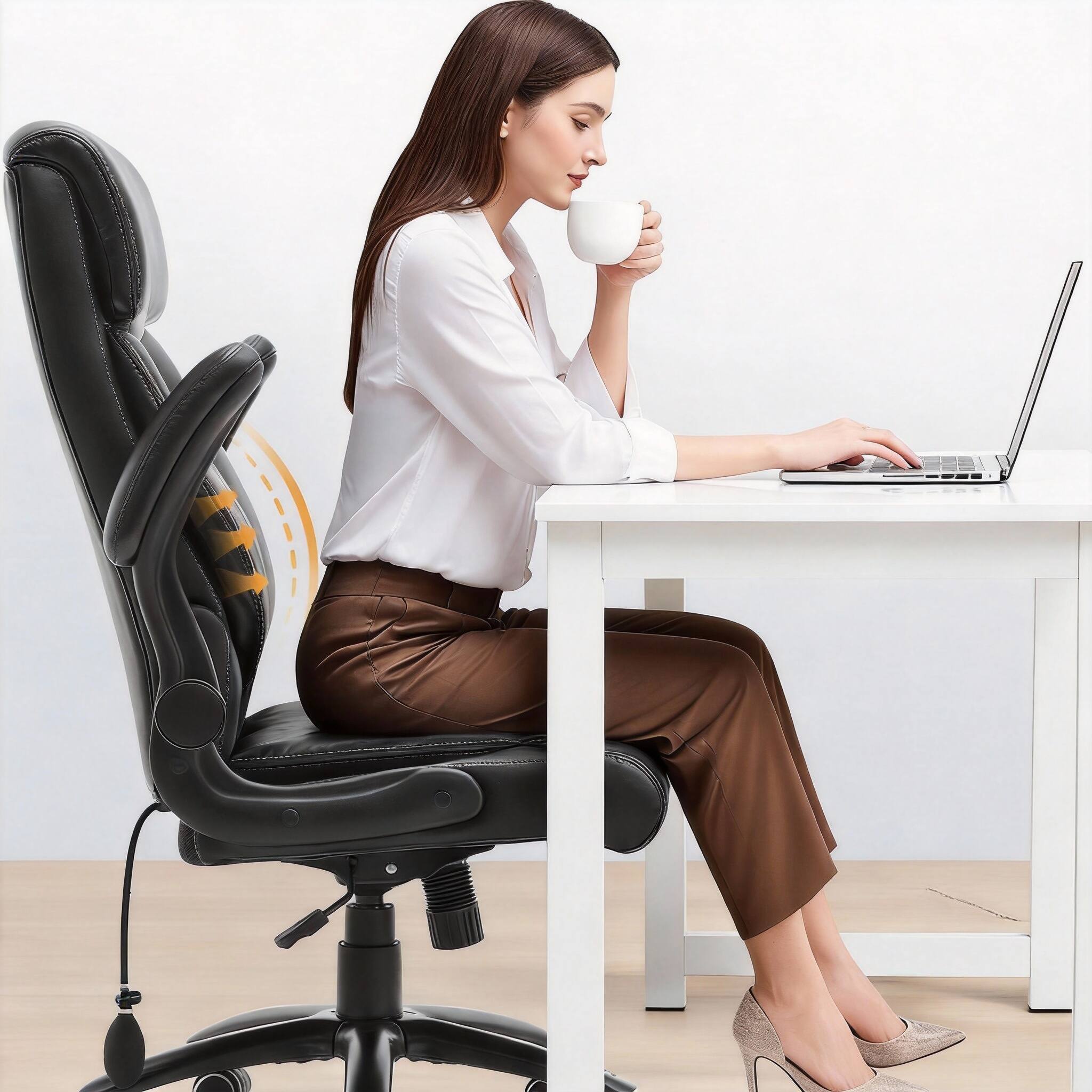 Alt View 2. Frangdom - Heavy Duty Executive Chair Flip Arms Lumbar Tilt High Back - Pure Black 500lbs.