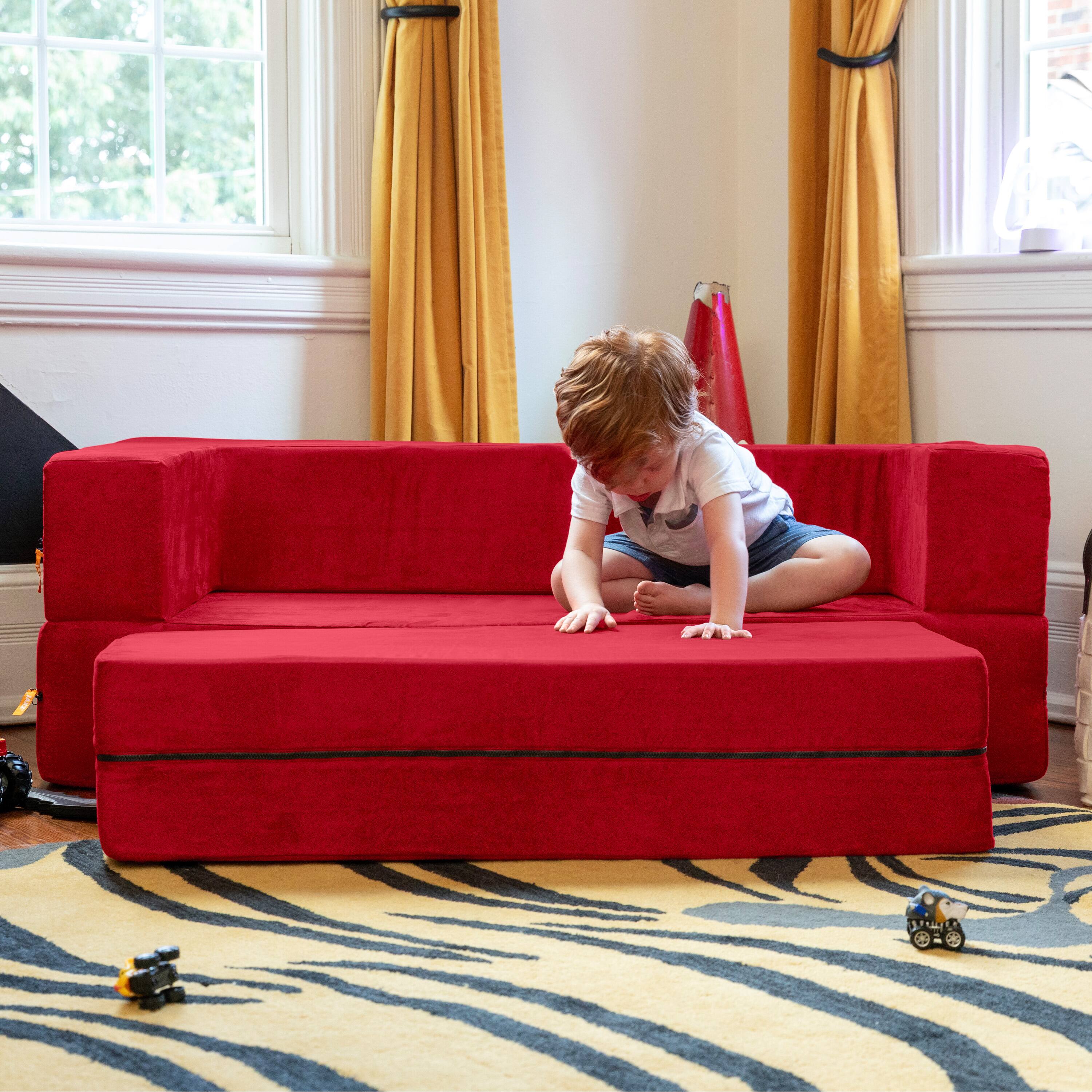 Alt View 4. Jaxx - Jaxx Zipline Kids Sofa & Large Ottoman, 3 in 1 Fold Out Sofa, Big Kids Edition, Cherry - Cherry.