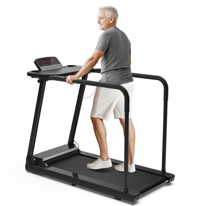 Front. Redliro - REDLIRO Walking Treadmill for Seniors, 300lbs Capacity, Long Handrails, Heart Rate, Desk & Cup Holder for Recovery Use - Black.