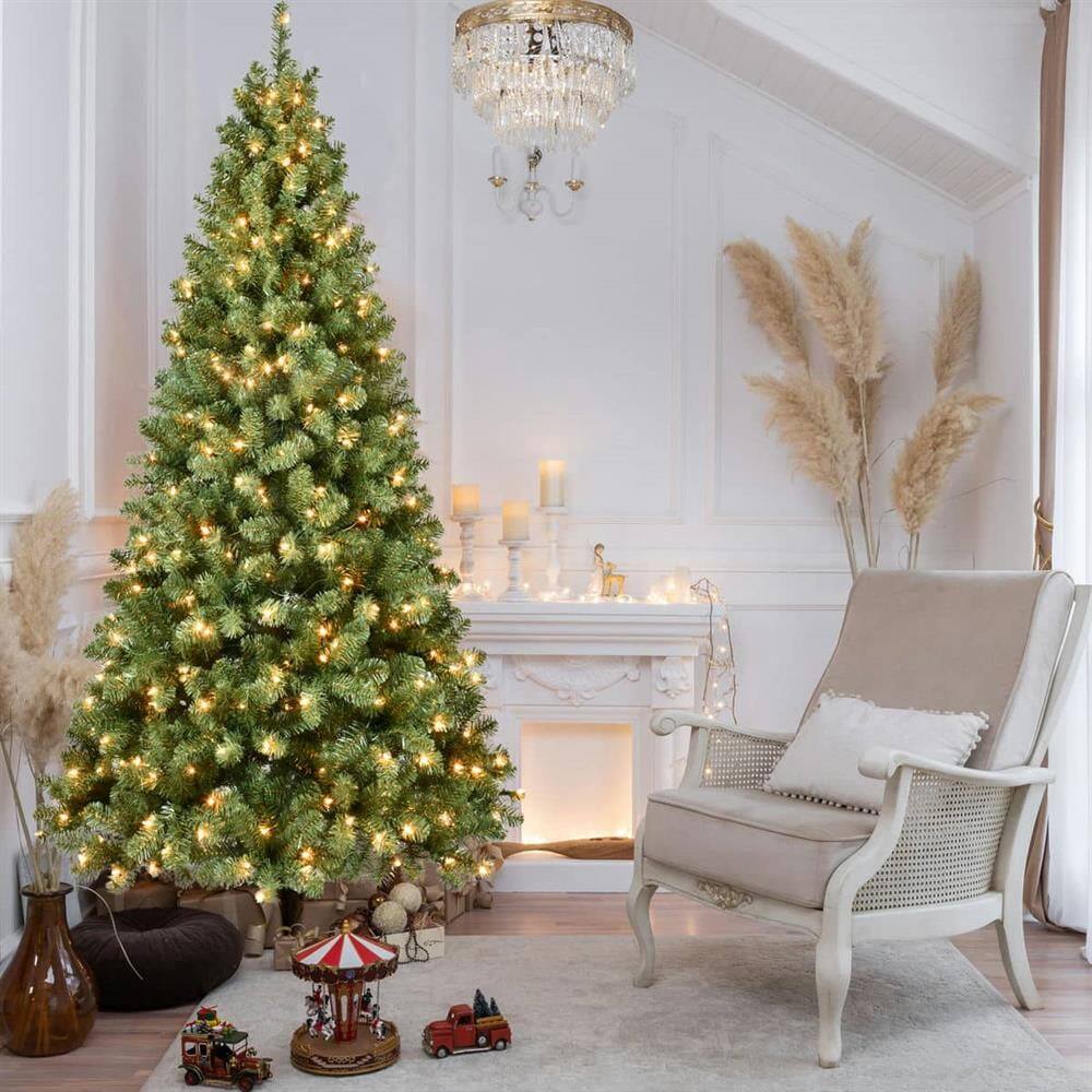 Back. Pefilos - 7ft Pre-Lit PVC Christmas Tree with 400 UL Certified Lights, Memory Wire, Stable Metal Stand, 1072 Tips - Green.