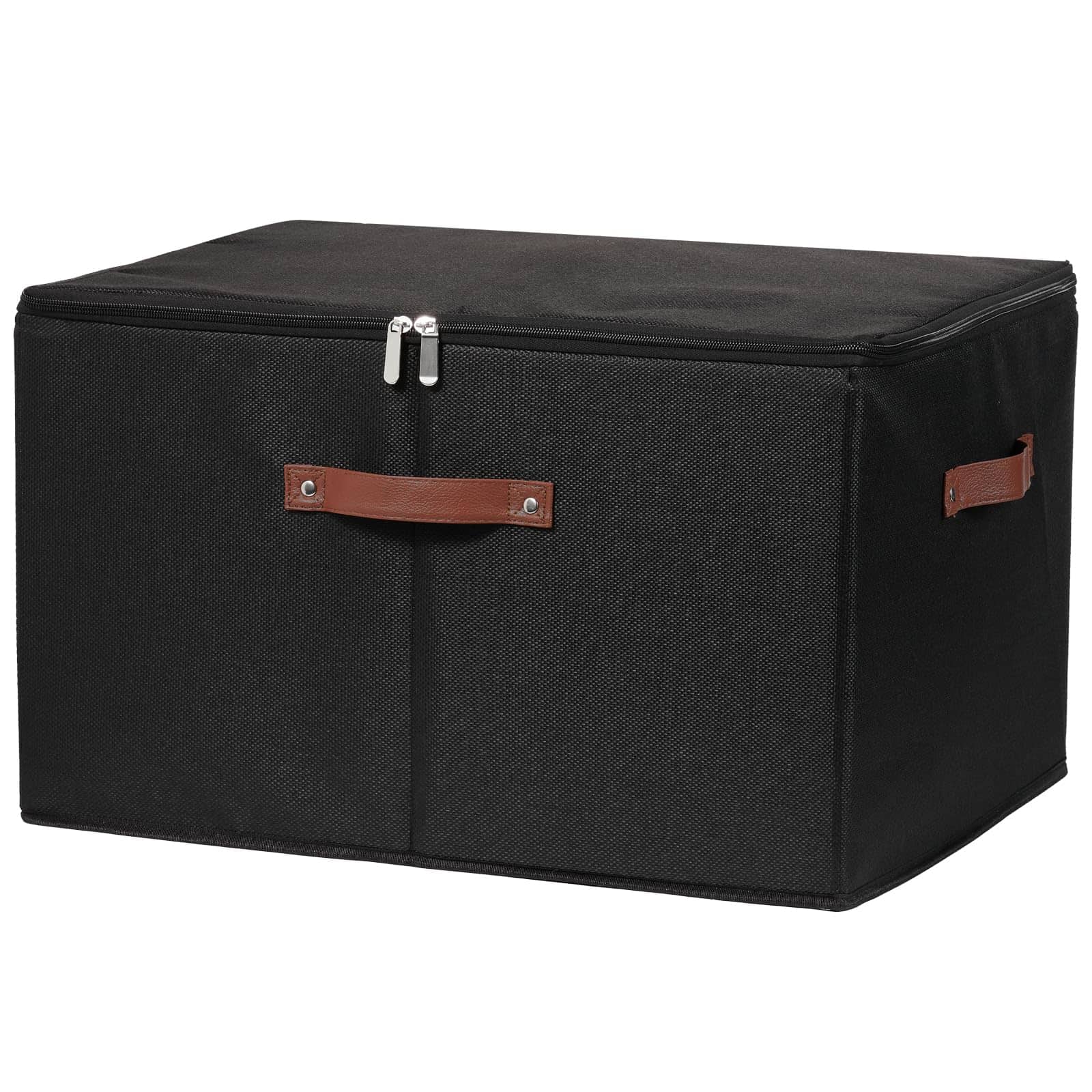 Dazzling Pops - 2 Pack Storage Bins with Zipper Lid Cotton Linen Fabric Lidded Storage Baskets Boxes Foldable Washable Clos - Black Jumbo ( Set of 1 )