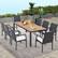 Angle. Costway - 9 PCS Patio Rattan Dining Set with Acacia Wood Table, Cushions, 1.9" Umbrella Hole - Mix Brown + Off White.