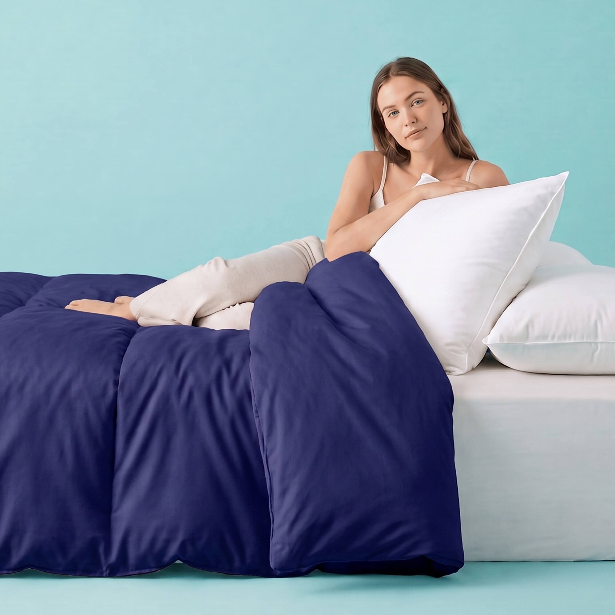 Alt View 3. Sleepgram - Sleepgram Supima 400 Thread Count Cotton Duvet Cover w/ Travel Bag, Twin, Violet - Navy Blue.