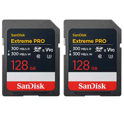 SanDisk Extreme PRO
300 MB/s R
300 MB/s W
XC II V90
128 GB
SanDisk