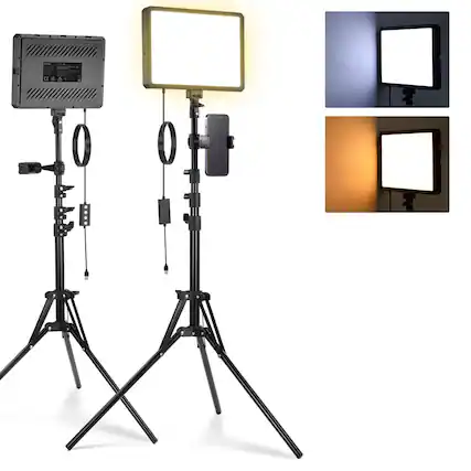 Front. Neewer - 2-Pack LED Video Light Kit - Dimmable Panels with 59" Tripod Stands & Phone Holders for Studio - Black.