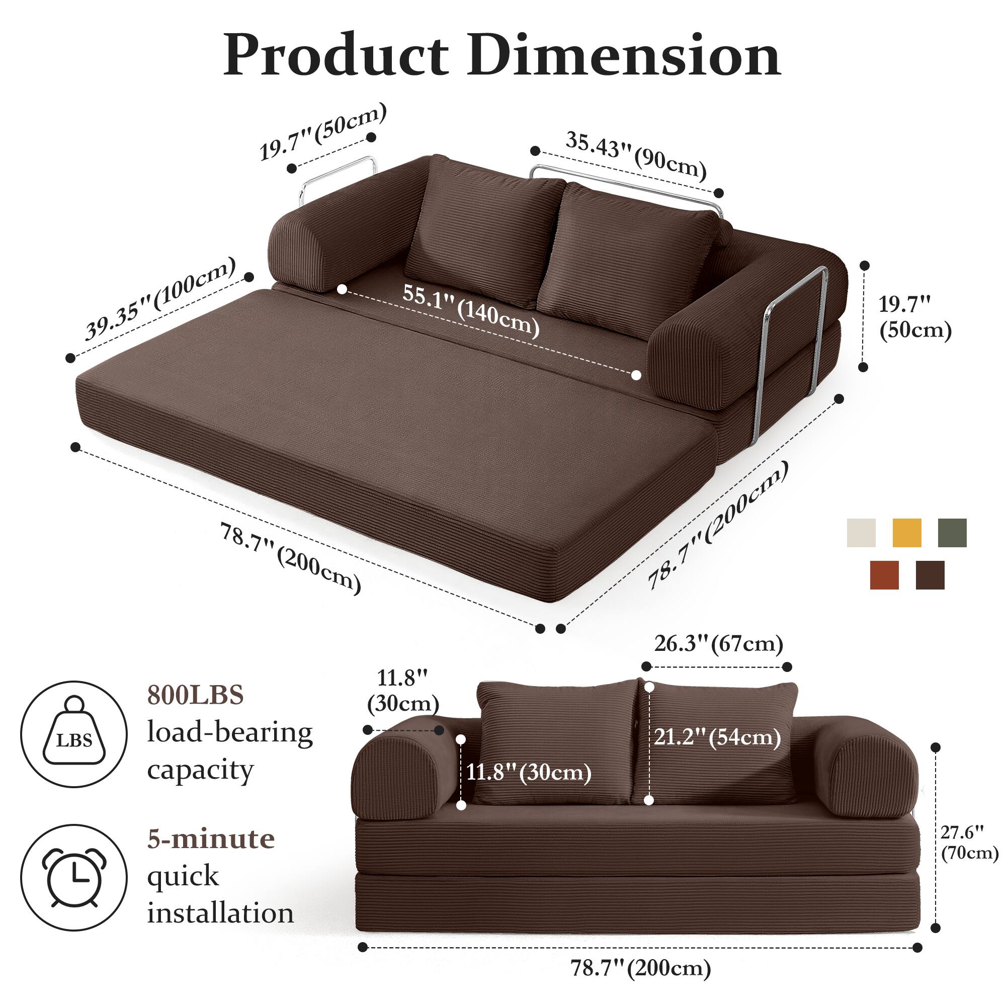 Product Dimension

- 19.7" (50cm)
- 35.43" (90cm)
- 39.35" (100cm)
- 55.1" (140cm)
- 78.7" (200cm)
- 26.3" (67cm)
- 21.2" (54cm)
- 11.8" (30cm)
- 27.6" (70cm)

800LBS load-bearing capacity

5-minute quick installation