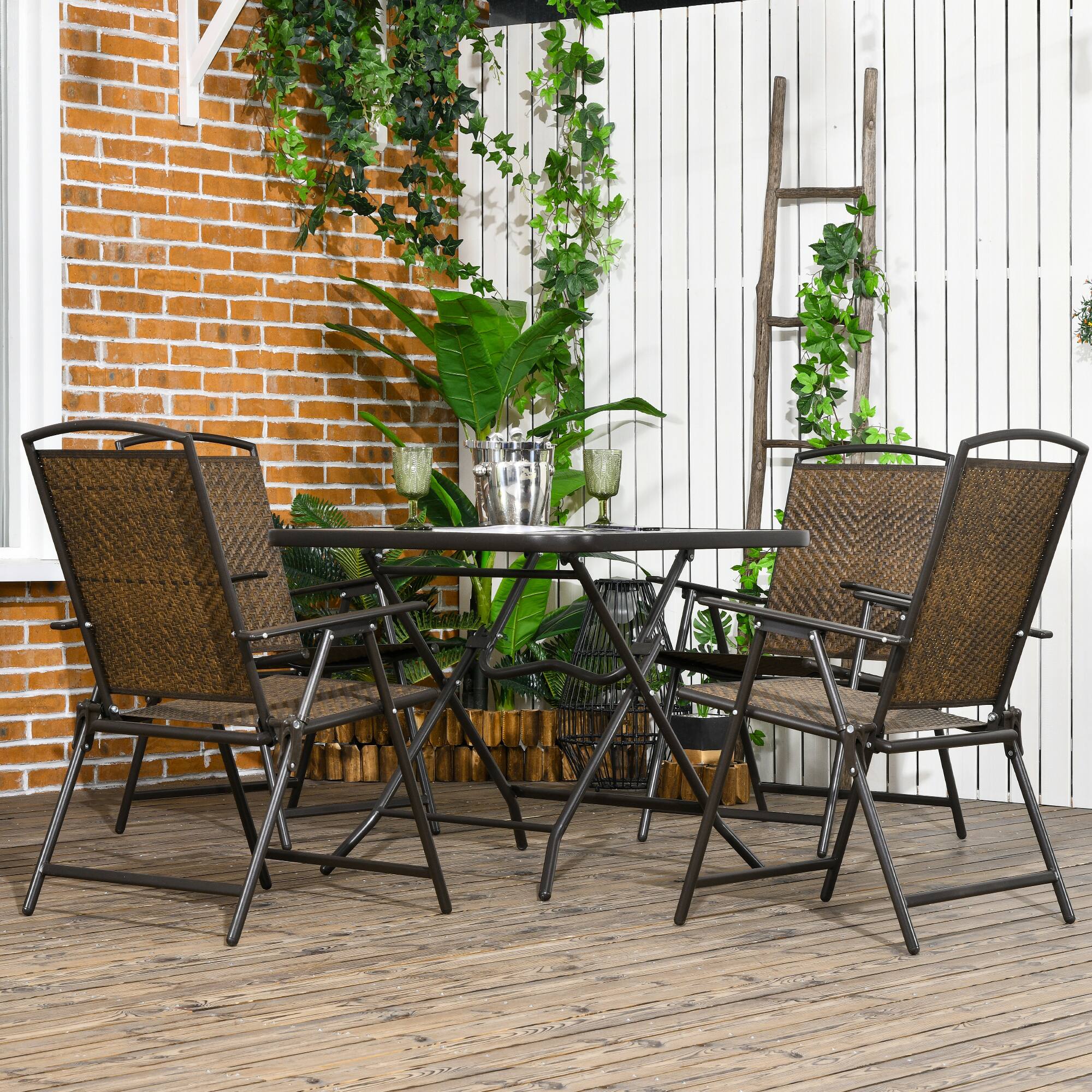 Alt View 1. Outsunny - Pieces Patio Table and Chairs, Foldable Wicker Outdoor Dining Table Set with Umbrella Hole - Brown.