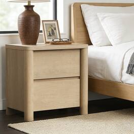 ModernMate - Nightstand with 2 Drawers Curved Modern 25.6"W Nightstand End Table for Bedroom Living Room - Natural Oak