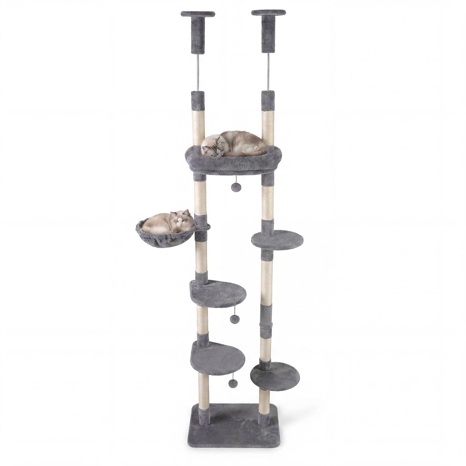 Alt View 8. Gymax - Gymax 6-tier Floor to Ceiling Cat Tree w/Plush Bed Hammock Sisal Scratching Posts Gray.