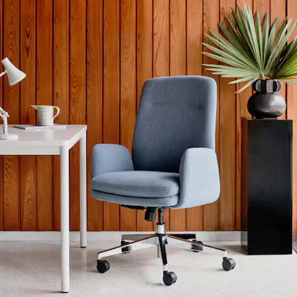 Front. Branch Furniture - Branch Softside Mid-Century Modern High Back Office Chair – Removable Arms, Adjustable Height, Cloud-Like Comfort - Skylight.