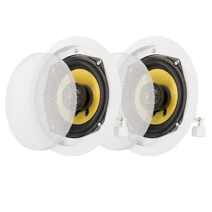 Front. Acoustic Audio by Goldwood - HD-5 in Ceiling Speakers Home Theater Surround Sound Pair - Paintable White.