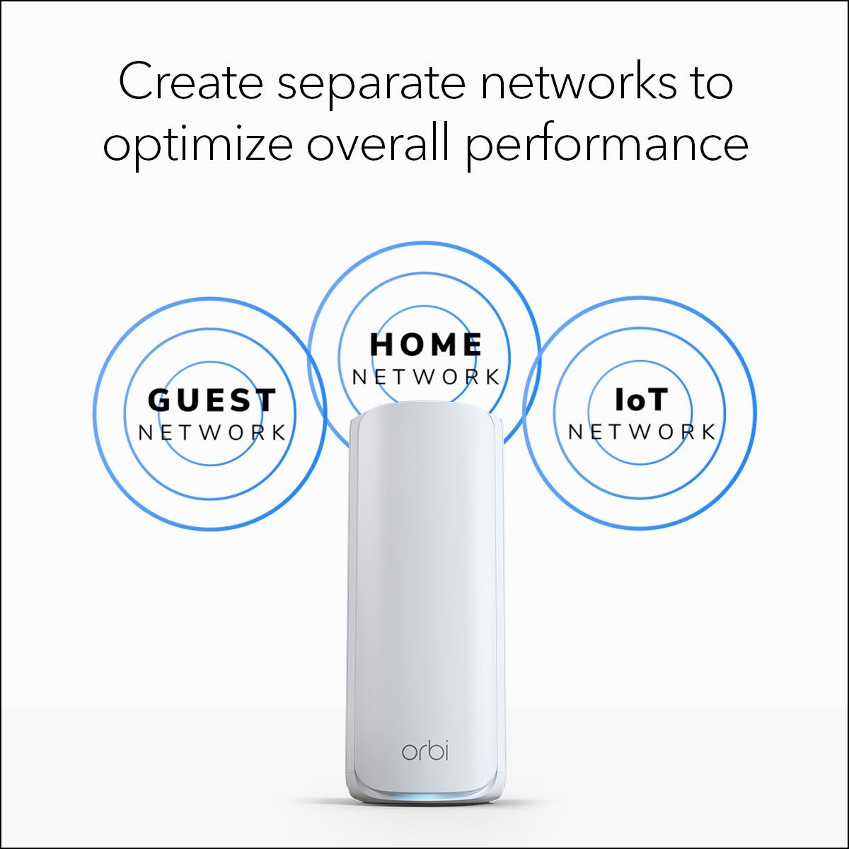 Create separate networks to optimize overall performance

- HOME NETWORK
- GUEST NETWORK
- IoT NETWORK

Orbi