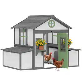 Pawhut - Chicken Coop, Hen House for 2-4 Hens, Outdoor Playhouse Poultry Cage with Nesting Boxes - White