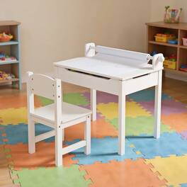 Kadyn - Wooden Kids Table and Chair Set with Storage and Paper Roll Holder- Small Folding Table for Arts & Crafts - White