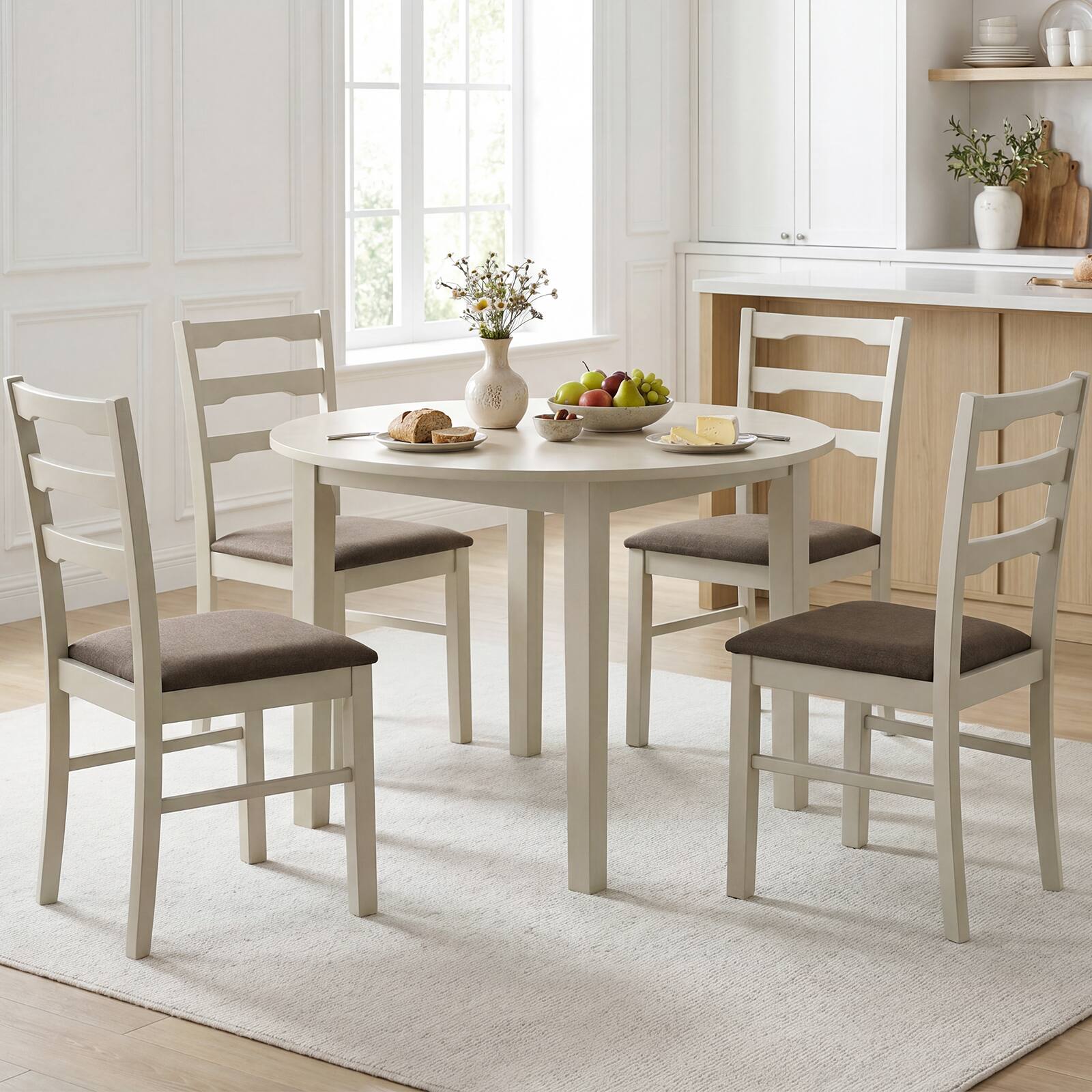 Alt View 5. Costway - Costway Dining Chairs Set of 4 with Solid Rubber Wood Frames, Modern Farmhouse Side Chairs - White + Brown.