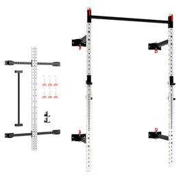 Soozier - Folding Squat Rack with Adjustable Pull-Up Bar, 1000 Pounds Capacity Wall Mounted Power Rack, Adjustable Barbell Rack - White