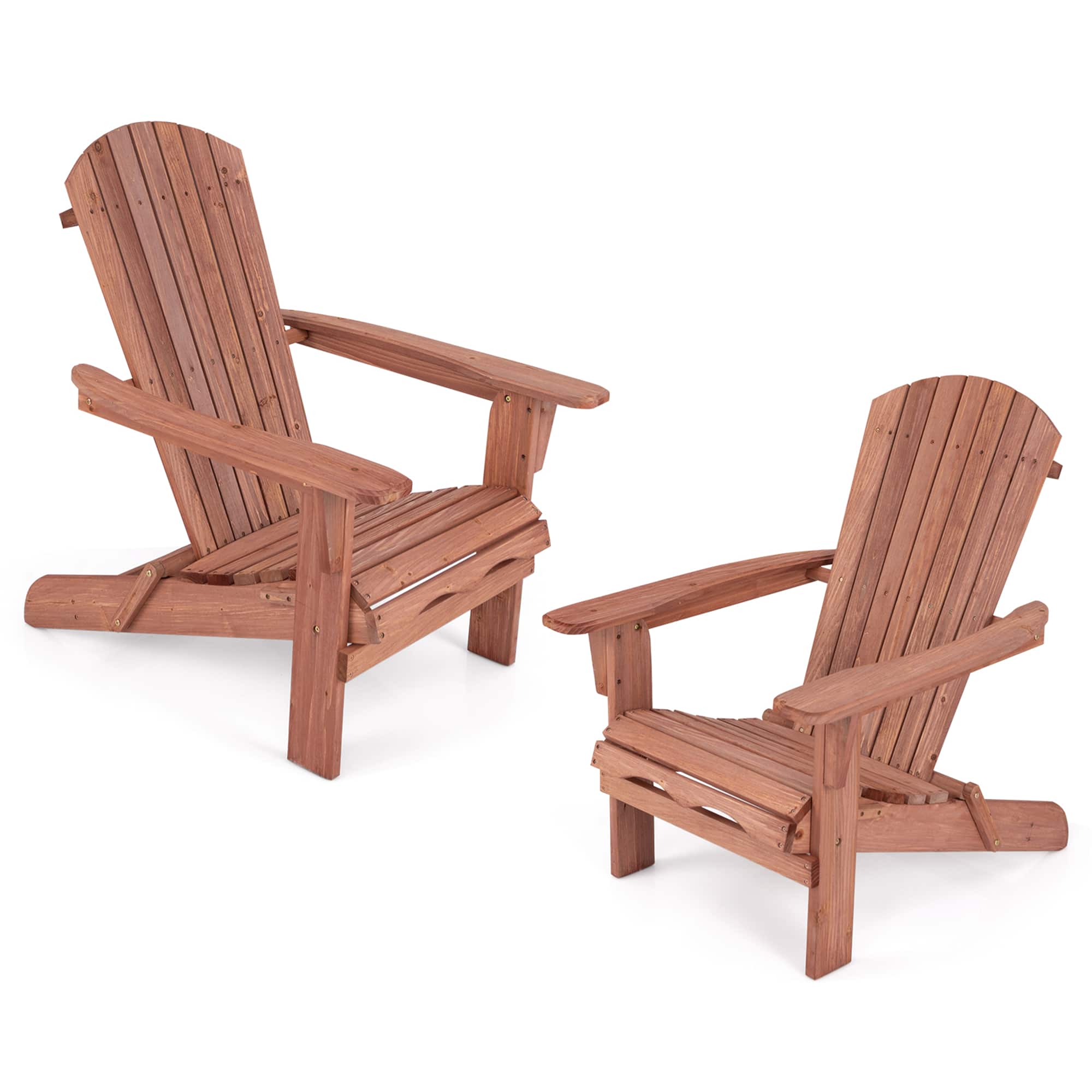 Gymax - Folding Adirondack Chair Set of 2 w/ High Backrest & Wide Armrests Wooden - Brown