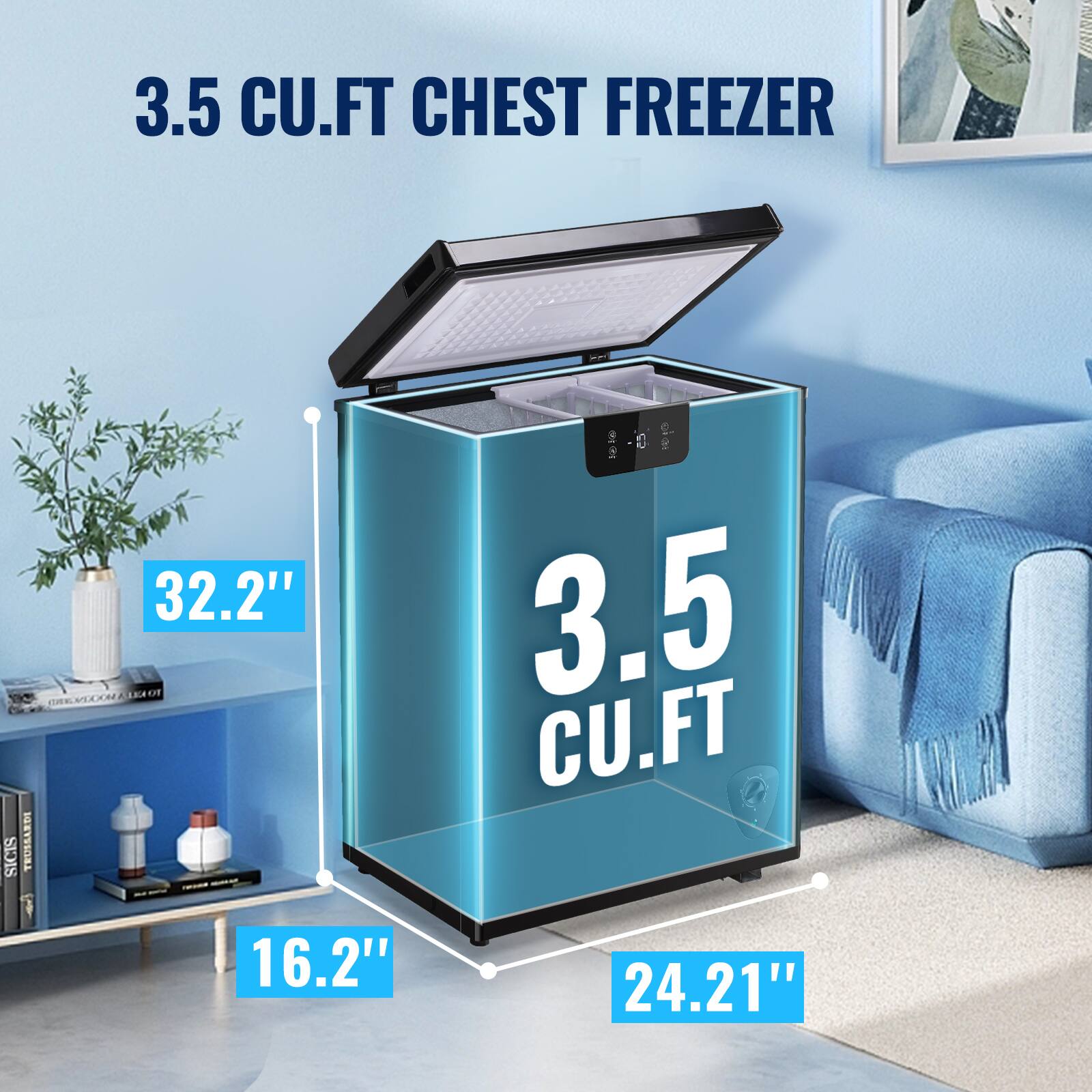 3.5 CU.FT CHEST FREEZER

32.2" L x 16.2" W x 24.21" H