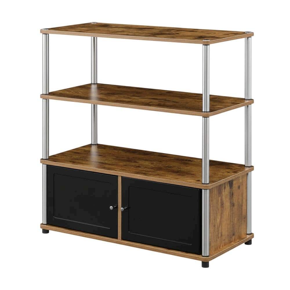 FurniFact - Barnwood TV Stand with Storage Cabinets and Shelves for 40-Inch TVs - Brown